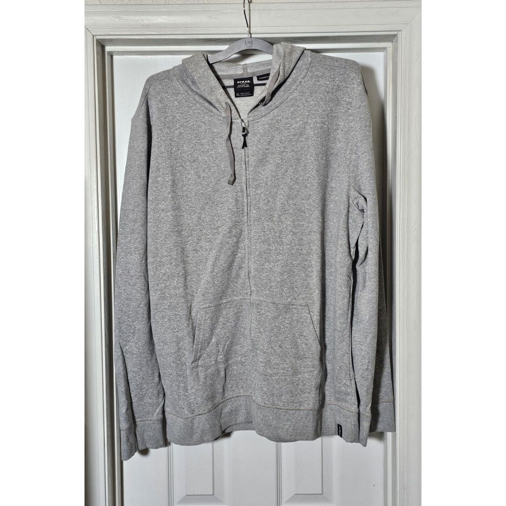 PrAna Cardiff Fleece Full Zip Hooded Sweatshirt Size XL Heather Grey Jacket